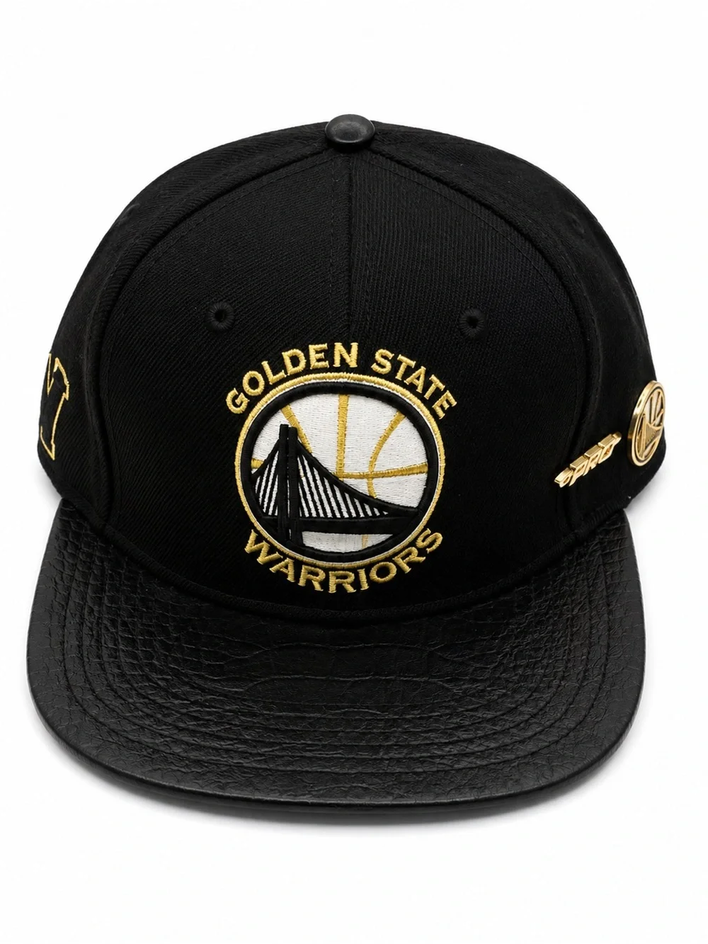 Golden State Warriors Black & Gold SnapBack Hat—Faux Leather Brim—Pre-Owned